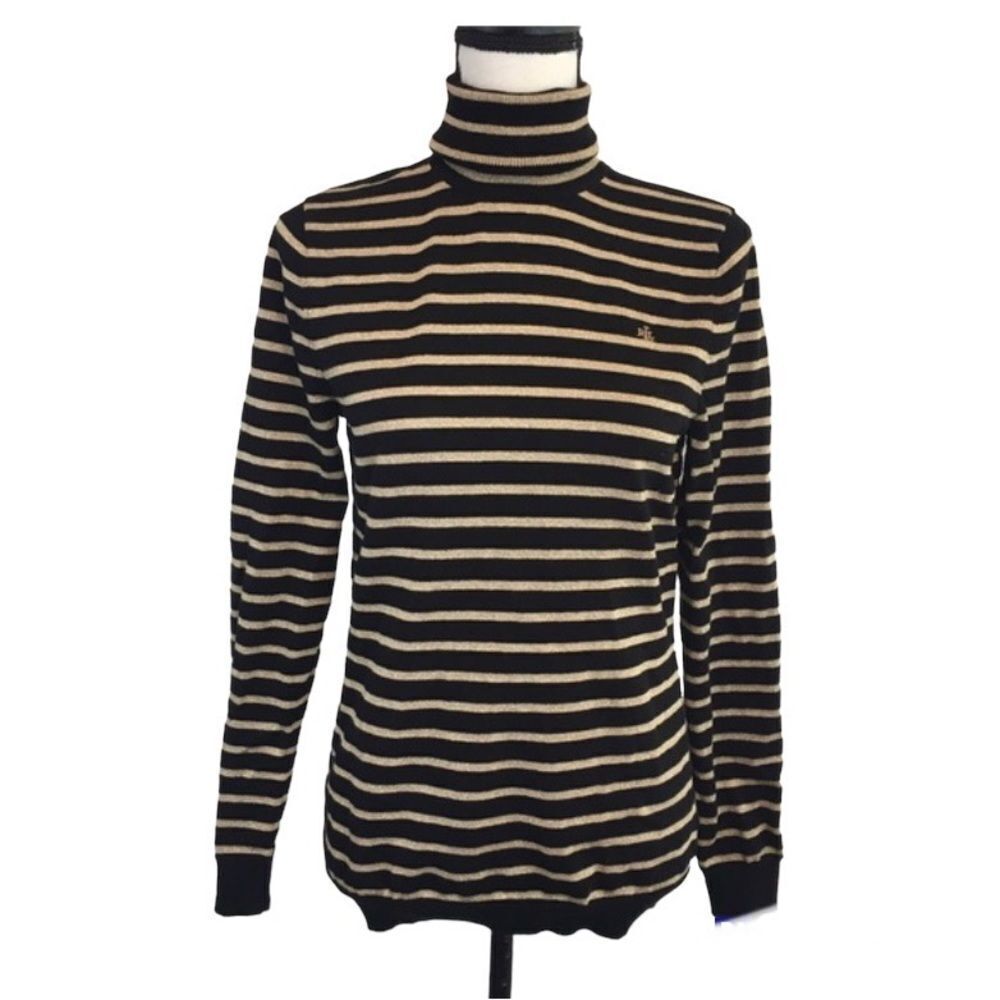 Lauren Ralph Lauren black gold knit striped turtleneck sweater Sz 2X NWT
